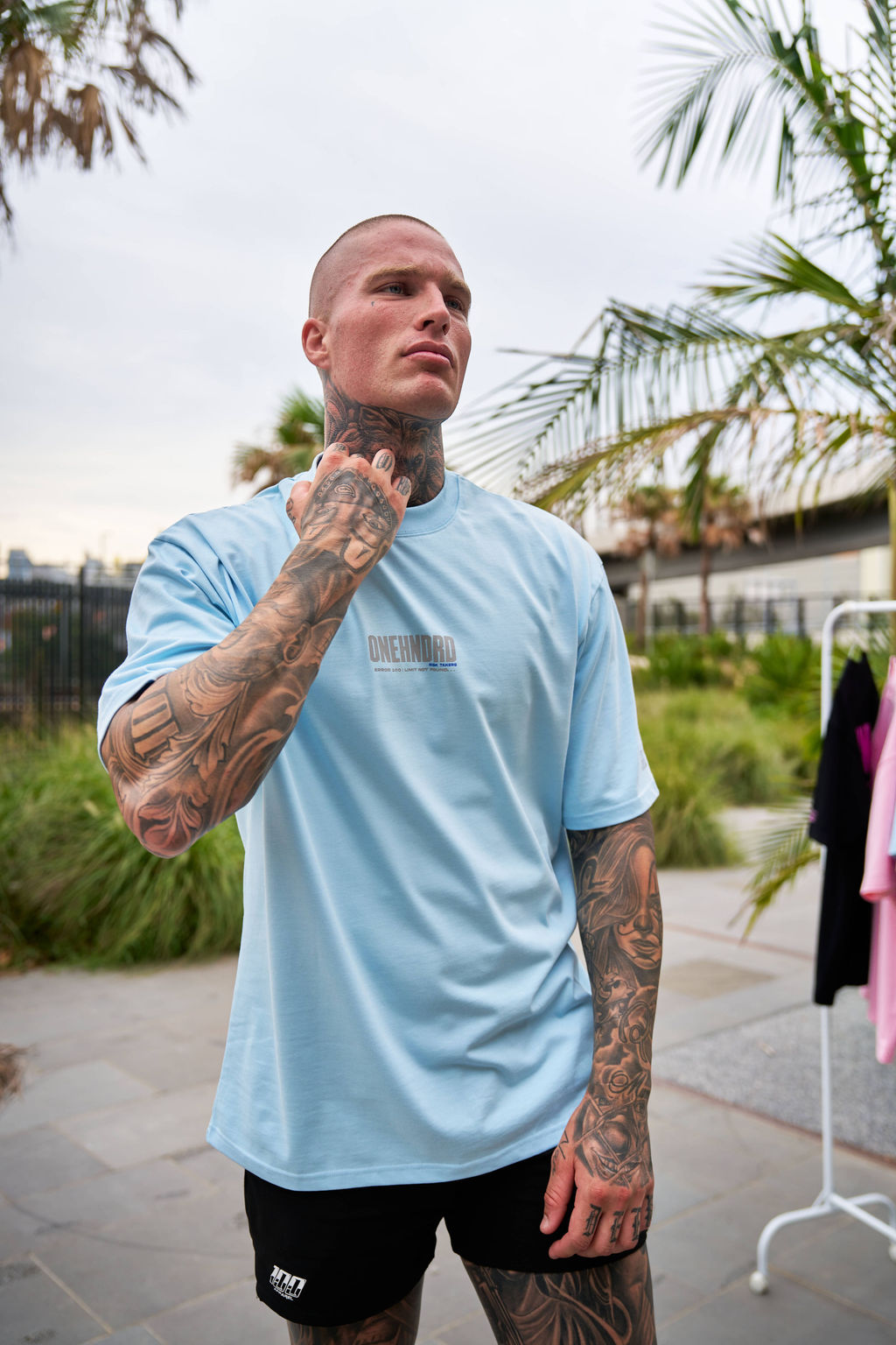 ONEHNDRD Risk Takers oversized tee sky blue unisex
