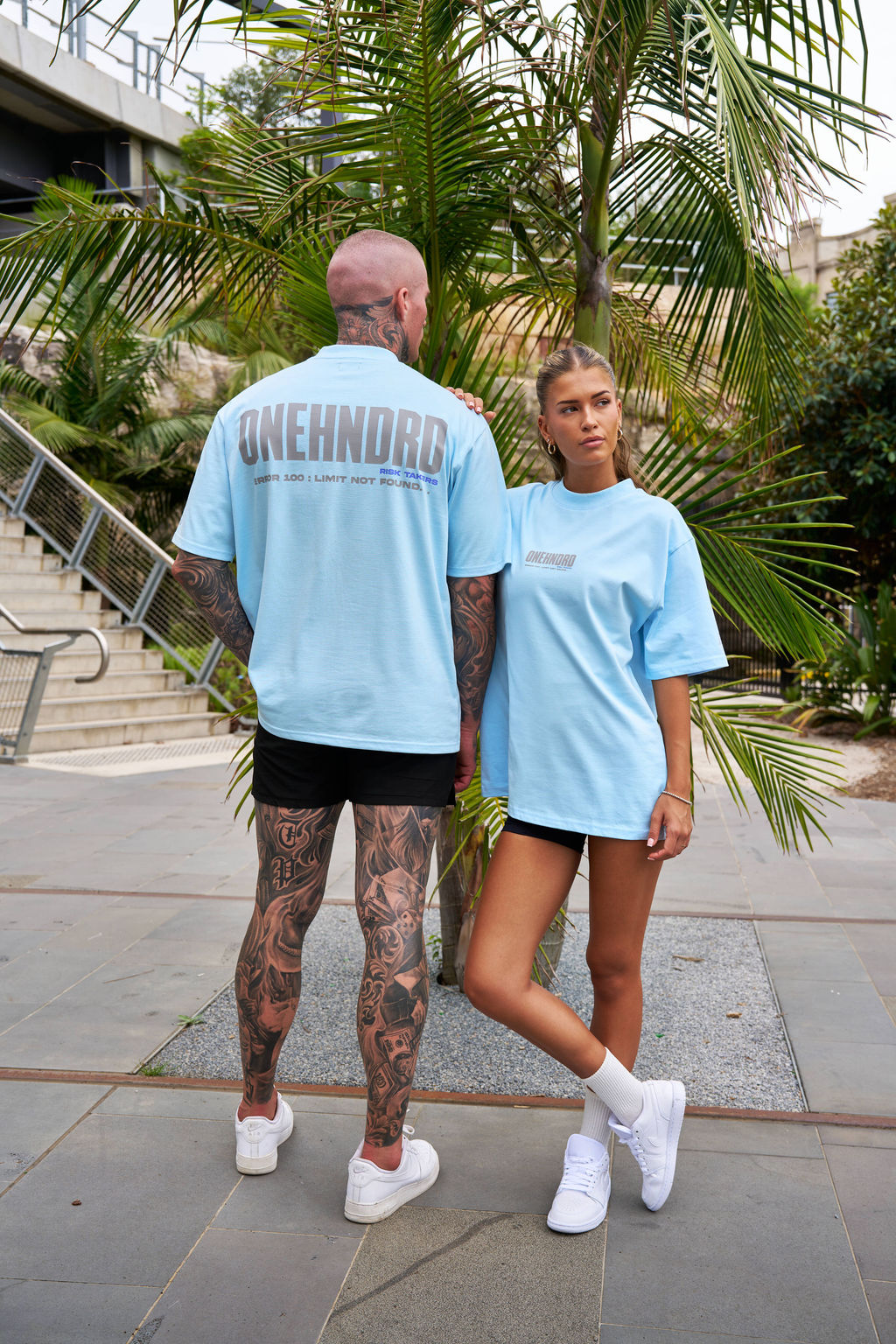 ONEHNDRD Risk Takers oversized tee sky blue unisex