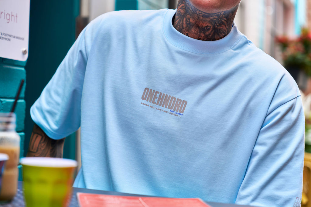 ONEHNDRD Risk Takers oversized tee sky blue unisex